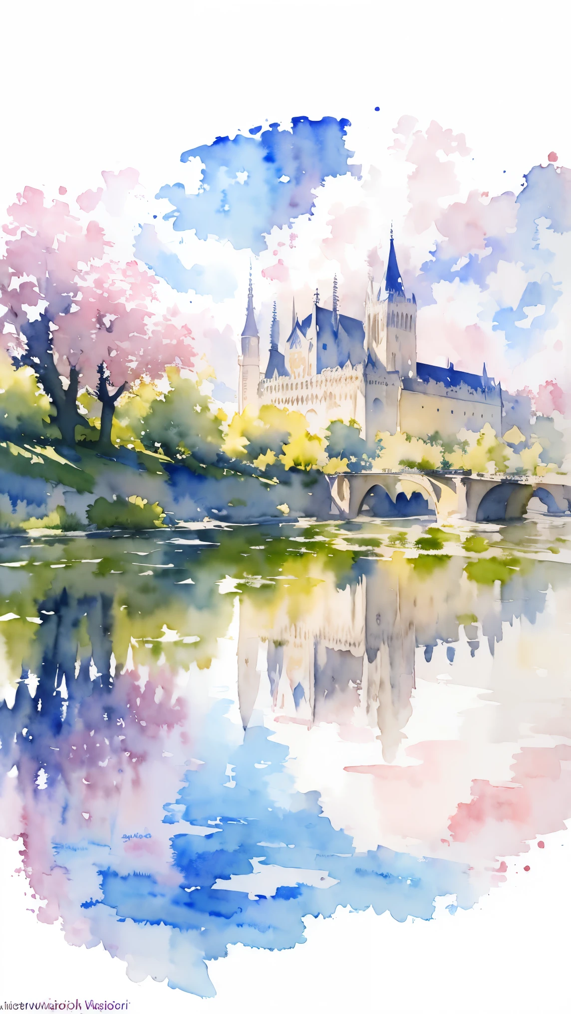 (masterpiece:1.2, Highest quality),(Very detailed),(((watercolor))),8K,wallpaper,Landscape of France,Loire Valley, UNESCO World Heritage Site,(((透明watercolor)))