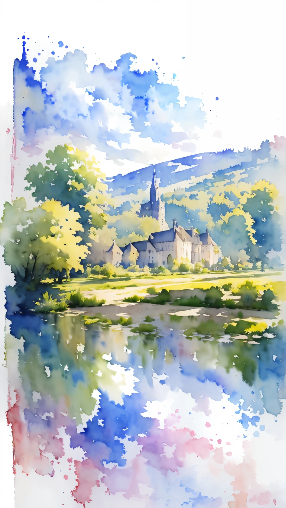 (masterpiece:1.2, Highest quality),(Very detailed),(((watercolor))),8K,wallpaper,Landscape of France,Loire Valley, UNESCO World Heritage Site,(((透明watercolor)))