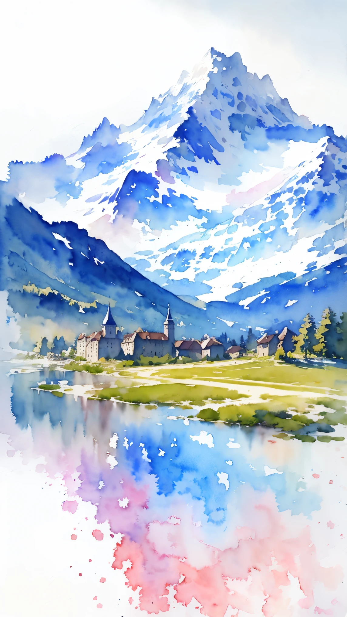 (masterpiece:1.2, Highest quality),(Very detailed),(((watercolor))),8K,wallpaper,Landscape of France,Mont Blanc