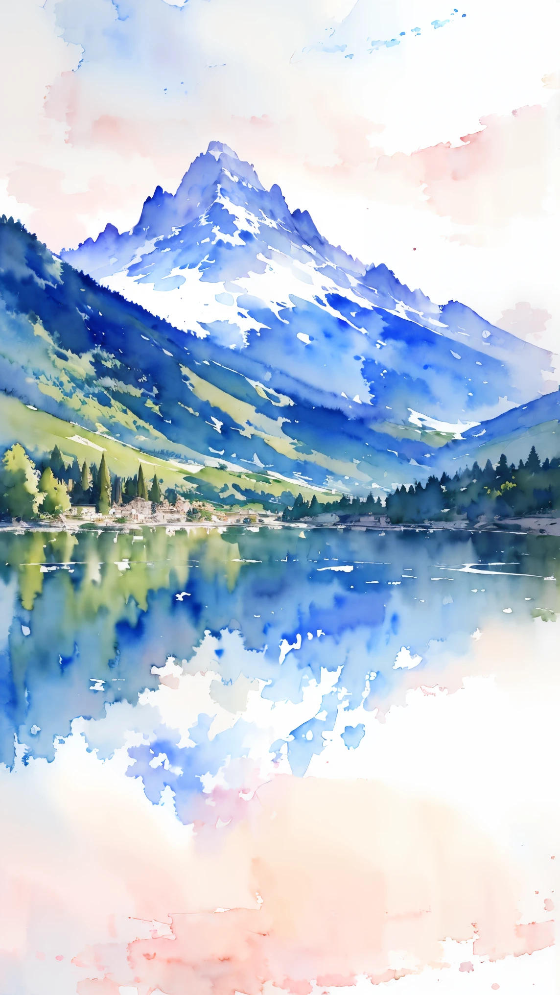 (masterpiece:1.2, Highest quality),(Very detailed),(((watercolor))),8K,wallpaper,Landscape of France,Mont Blanc,(((透明watercolor)))