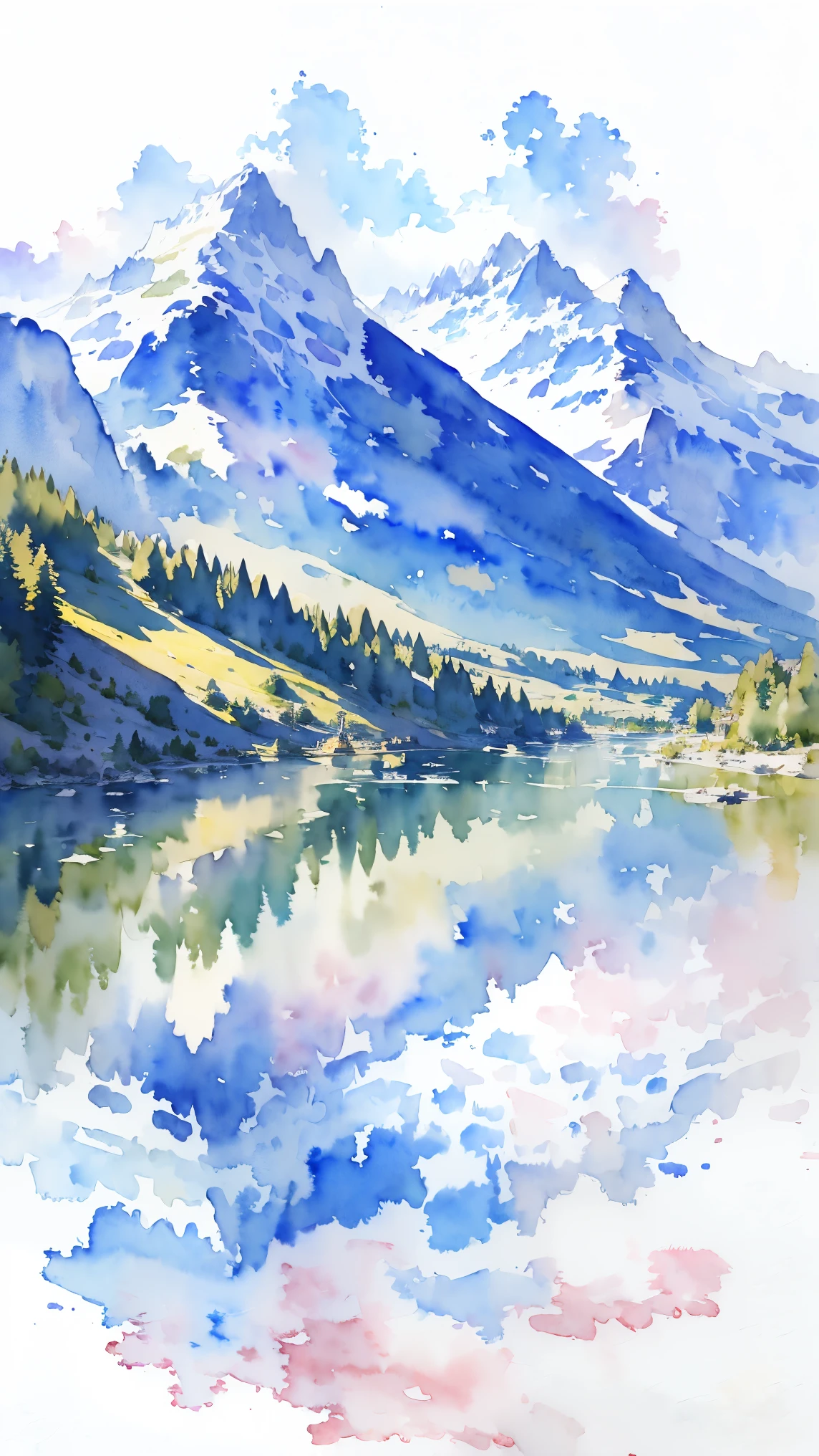 (masterpiece:1.2, Highest quality),(Very detailed),(((watercolor))),8K,wallpaper,Landscape of France,Mont Blanc,(((透明watercolor)))