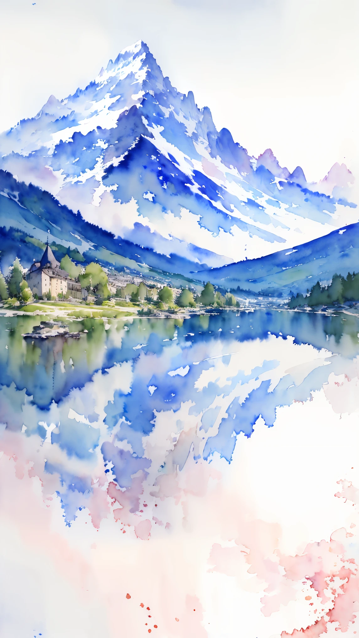 (masterpiece:1.2, Highest quality),(Very detailed),(((watercolor))),8K,wallpaper,Landscape of France,Mont Blanc,(((透明watercolor)))