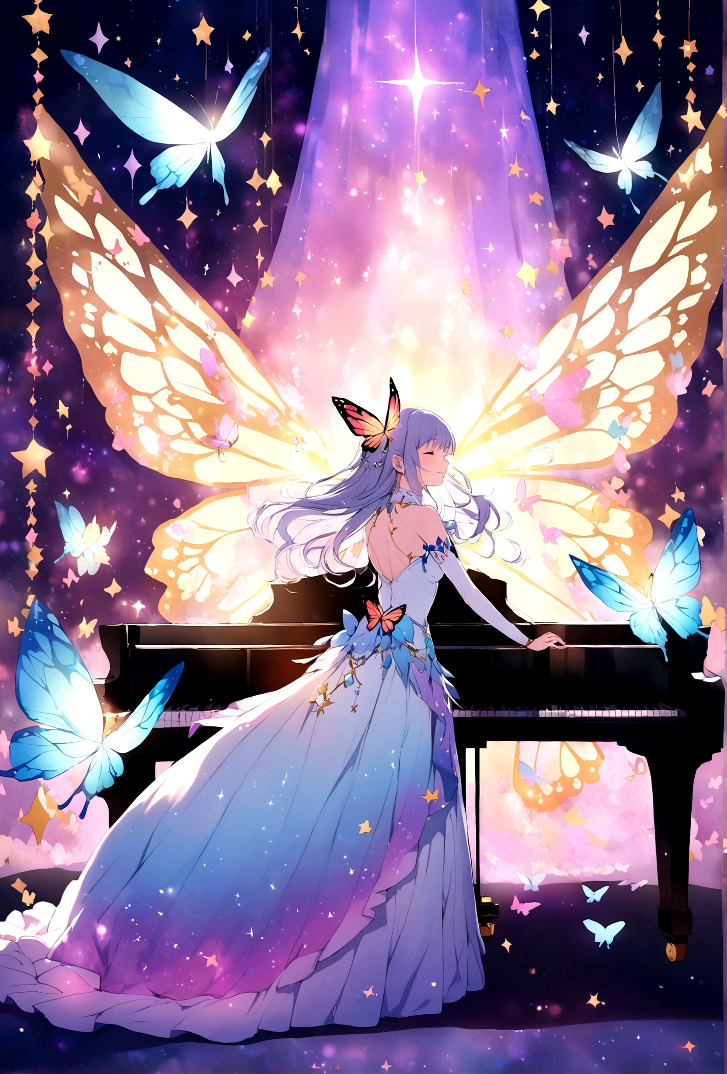 Enchanted butterfly and piano