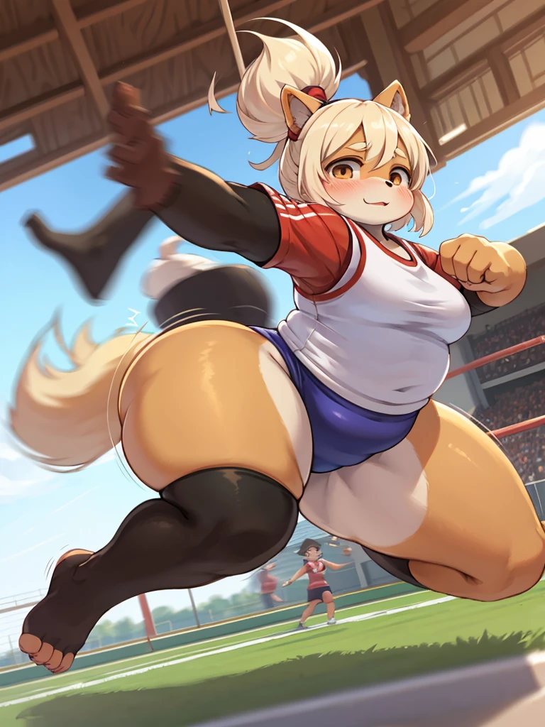 School Physical education class , healthy Eros , halation , ugly girl , round face , loose body , sumo , motion blur , dynamic play