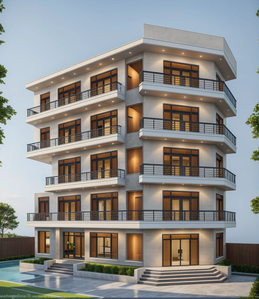 1 modern townhouse, the main materials of the house in terms of wall color: 1.2 glass panels: 1.1 and stone: 1.2, 1 large yard, 1 path in front of the house, (Raw, Real photos, best quality, masterpiece effects:1.2), modern and minimalist look, a road in front of the house, dynamic lighting:1.3, (hyper Realistic, photo-Realistic:1.2), high quality, (dark lighting:1.2), perfect lighting great, Archdaily, there are people, there are cars