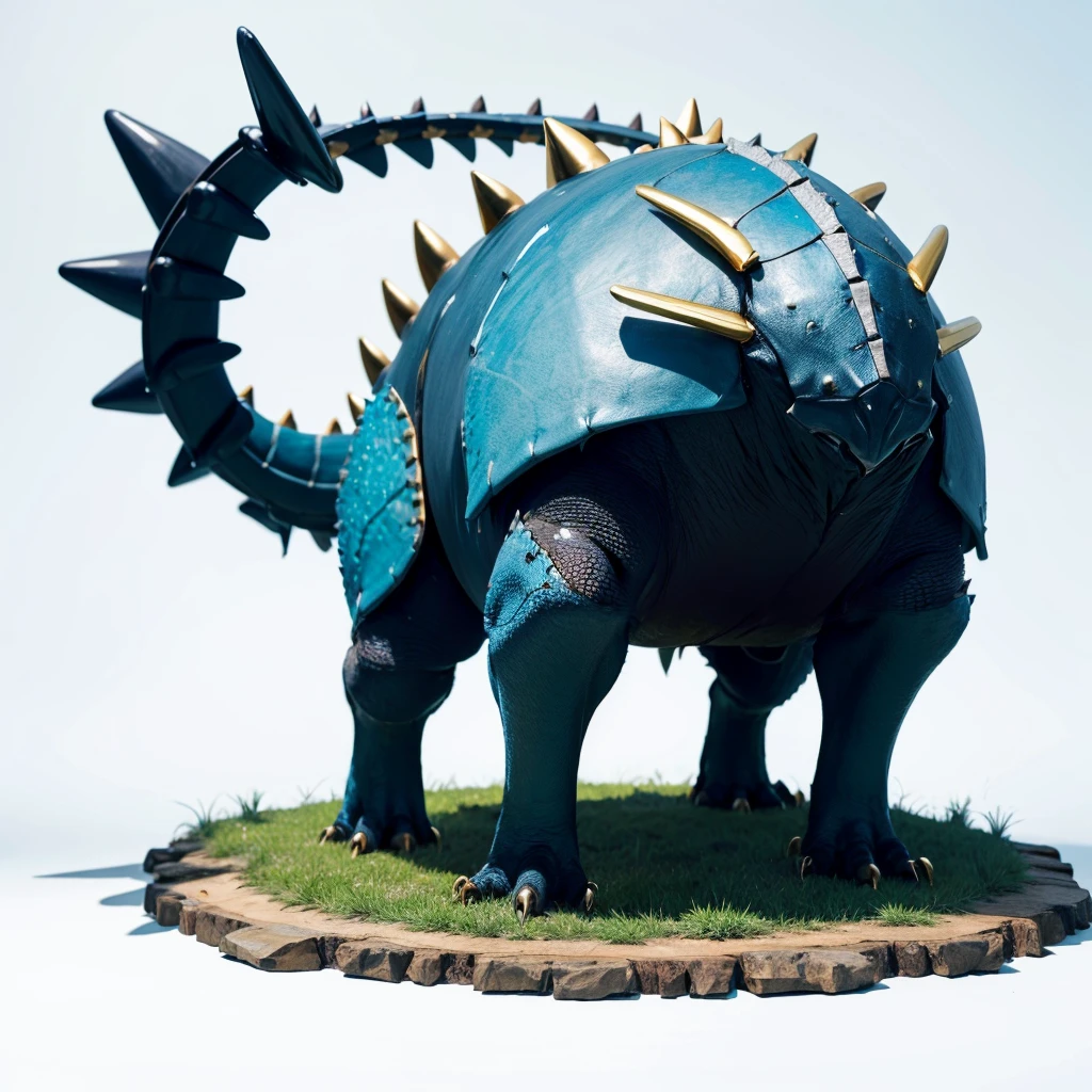 Big Animaly, (has gold stripes on his skins), blue eyes, crab mixed with stegosaurus, Grassroots, no background