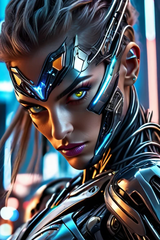 beautiful detailed eyes, beautiful detailed lips, extremely detailed eyes and face, long eyelashes, 1girl, cyborg, cyberpunk, futuristic, sleek metallic costume, intricate tubes and wires, blazing energy claws, hovering over city, electric energy sparking from hands, hyper detailed, photorealistic, 8k, cinematic lighting, dramatic shadows, neon city lights, glowing highlights, dynamic pose, powerful, heroic
