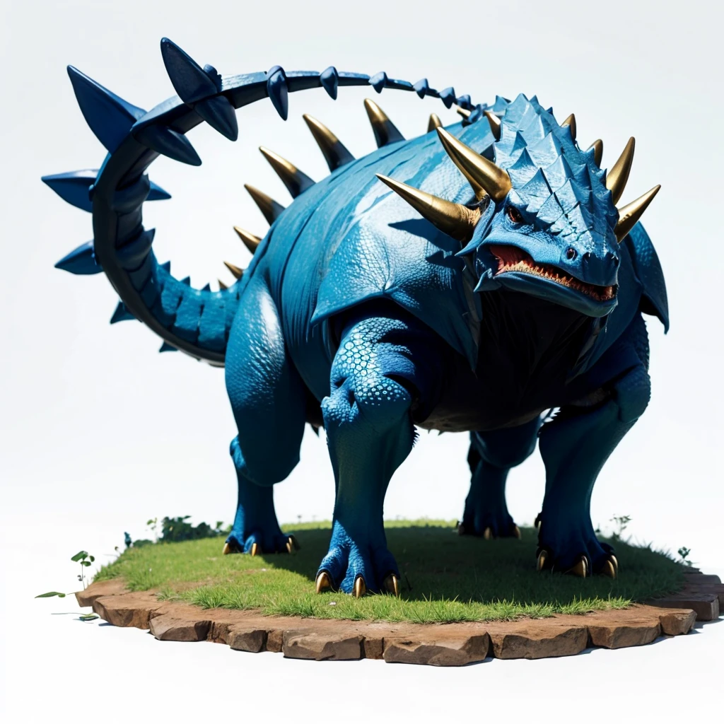 Big Animaly, (has gold stripes on his skins), blue eyes, crab mixed with stegosaurus, Grassroots, no background
