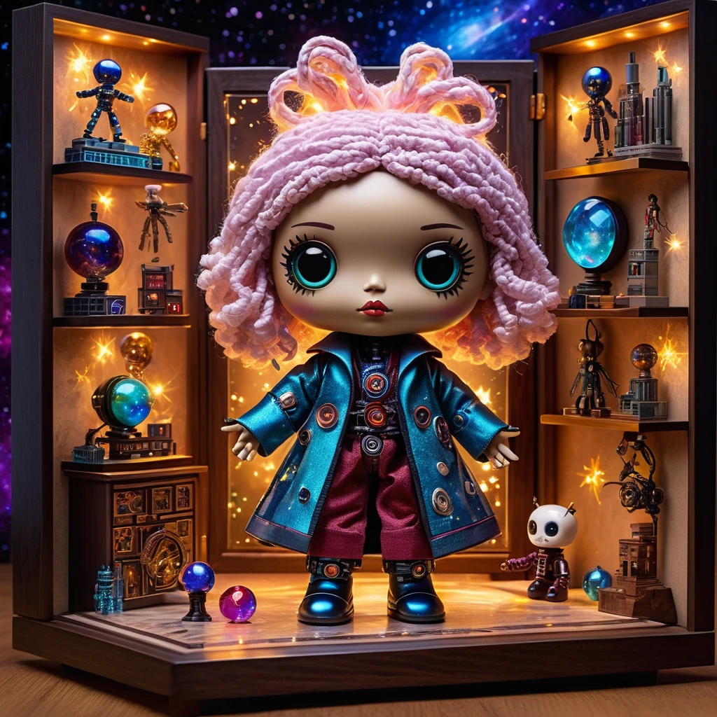 (knitted toy voodoo doll:1.2), (Voodoo Architect of Parallel Universes:1.3), (Clothing: color-changing robe with galaxy and star patterns, high transparent boots:1.0), (Accessories: crystal cube containing miniature universes, mechanical glasses with multiple rotating lenses:1.2), (background: laboratory with floating architectural models, doors to different dimensions, sparkling screens showing parallel worlds:1.2), best quality, masterpiece, detailed soft oil painting, detailed background, dramatic cinematic lighting, soft edge lighting, professional, dramatic lighting, hard edge lighting, ultra quality, 4k, masterpiece, best quality, 8k, ultra high definition, high resolution, extremely detailed