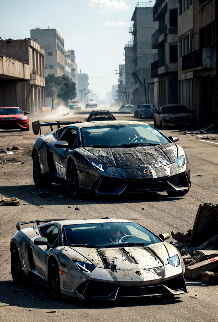 Write an exhilarating tale of a daring driver behind the wheel of a black Lamborghini, navigating through a city devastated by a deadly street race. Explore the background of the driver, their exceptional driving skills, and their fearless attitude towards the dangerous race. Portray the city in ruins, with destroyed buildings, debris, and remnants of the deadly race, creating a post-apocalyptic atmosphere. Highlight the high stakes of the street race, the presence of rival drivers, and the intense competition that drives the protagonist forward."