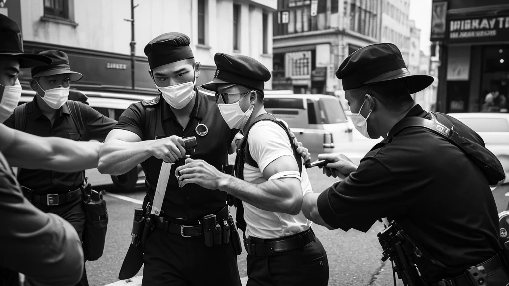1930s, monochrome photography, A group of terrorists in Southeast Asia, ((bank robbery)), Robbers breaking into a safe, (mouth and nose covered with a bandana), sunglasses,32K, Best quality, Masterpiece, super detail, High Details,