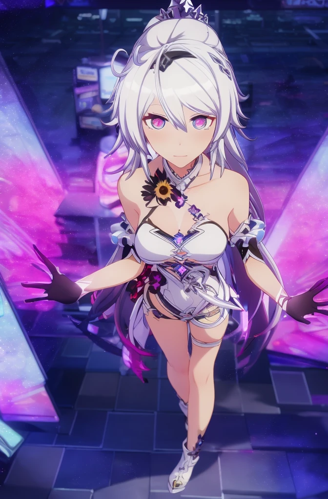 8K, ((Honkai Impact 3,houkai impact,kiana,Kiana))Highest quality, masterpiece, (ultra-detaileded:1.1), (high detaileded skin), 
A girl is DJing at a bar, night, Colorful neon lights, Cyberpunk Style, naughty face, Carnival Scene, Intoxicating atmosphere, Lost Self, Dancing crowd, bar woman, DJ activities, From above,
Ticker, Swimwear, blue eyes, bikini, Long Hair, sunflower, twin Braidings, Braiding, necklace, hair ornaments, hair band, Laughter, 
(beautiful_face), ((Complex_detailed)), clear face, 
((Are you okayly_detaileded)), Are you okay_fabric_emphasize, 
((Shiny)), full_shot