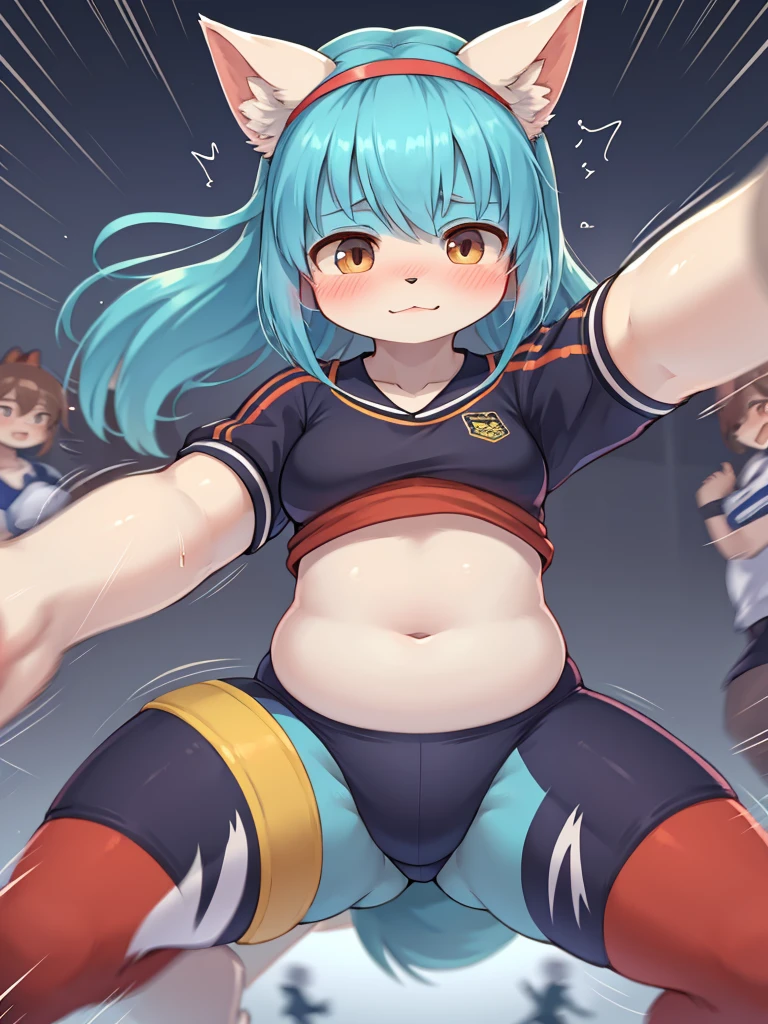 School Physical education class , healthy Eros , halation , ugly girl , round face , loose body , umamusume group dance , motion blur , dynamic play