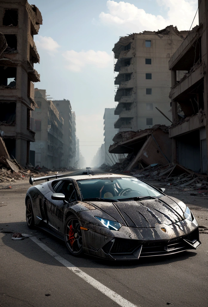 Write an exhilarating tale of a daring driver behind the wheel of a black Lamborghini, navigating through a city devastated by a deadly street race. Explore the background of the driver, their exceptional driving skills, and their fearless attitude towards the dangerous race. Portray the city in ruins, with destroyed buildings, debris, and remnants of the deadly race, creating a post-apocalyptic atmosphere. Highlight the high stakes of the street race, the presence of rival drivers, and the intense competition that drives the protagonist forward."