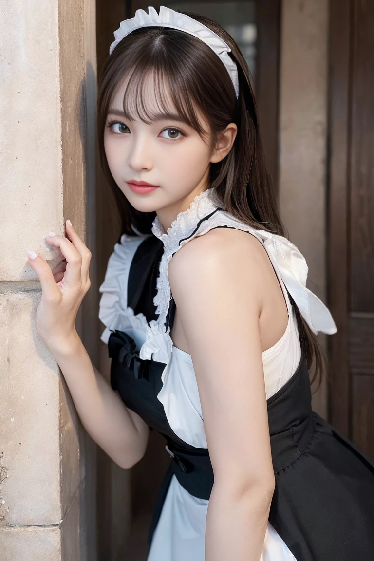(Masterpiece: 1.3)、High resolution、Super detailed、Highly detailed CG Unity 8k wallpaper、Real、Photorealistic、RAW Photos、Beautiful detailed face、White skin、Realな輝く肌、Detailed Fabric Texture、Detailed Hair Texture、Perfect body、Beautiful Face、correct、解剖学的にcorrect、Highly detailed face and skin texture、Natural neck length、(Beautiful Hands)、(Fair skin:1.2)、Thin legs、Thin legs、BREAK、Detailed and beautiful eyes、Symmetrical eyes、Light brown eyes、double eyelid、Thin eyebrows、(Beautiful and elaborate face,Beautiful and delicate eyes((Detailed maid clothes in black and white:1.2), (large and impressive eyes, Long eyelashes), (Make eye contact with your audience:1.2), Are standing,The skirt flips up and the underwear is visible, White garter belt, Her white panties are in full view, Small Ass, Long and beautiful legs,Big Breasts, (Photographed at the palace, The palace is very bright and luxurious..), Seaweed((Show me your)), ((Stick your butt out)),