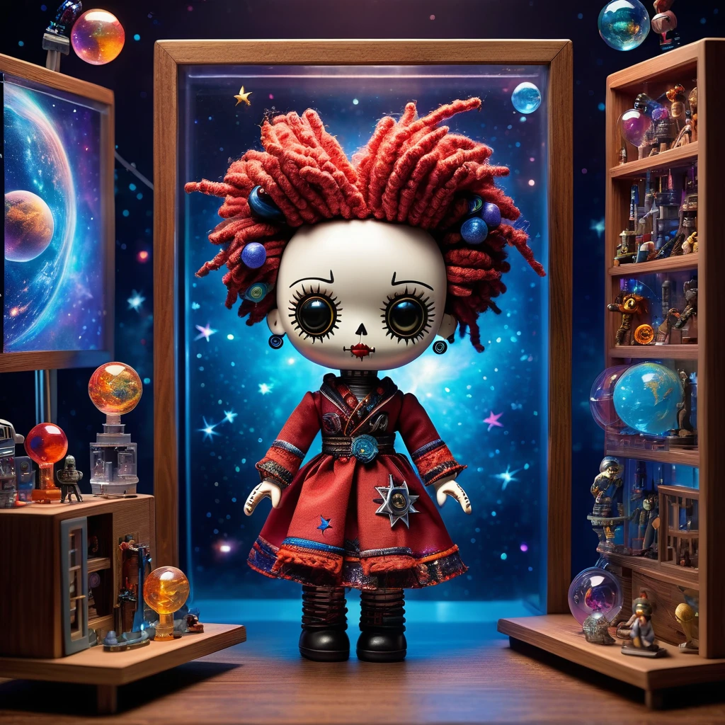 (knitted toy voodoo doll:1.5), (Voodoo Stargazer:1.3), (Clothing: warm nighttime attire:1.0), (Accessories: enchanted telescope emitting sparks of star magic, levitating spectral constellations:1.1), (background: mystical observatory with floating telescopes, glowing stars, and spectral astronomers:1.2), best quality, masterpiece, detailed soft oil painting, detailed background, dramatic cinematic lighting, soft edge lighting, professional, dramatic lighting, hard edge lighting, ultra quality, 4k, masterpiece, best quality, 8k, ultra high definition, high resolution, extremely detailed

