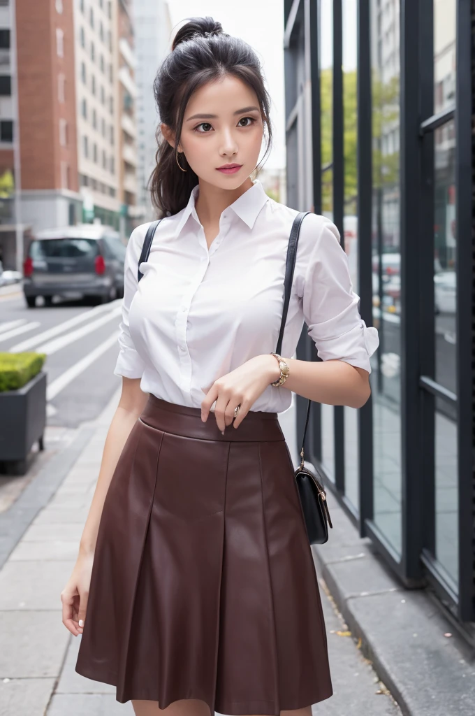 A woman with her skirt pulled up