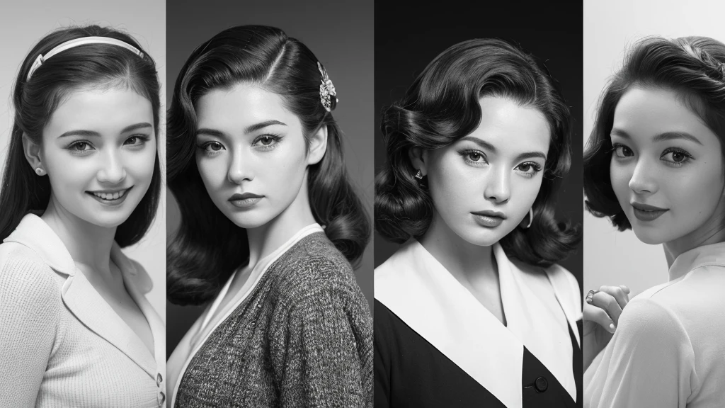 (1940s women:1.3), (1women:1.3), smile shyly, (highly detailed face), (extremely detailed beautiful face), (Early Showa hairstyle, retro hairstyle, 1940 fashionable clothing, oldies fashion:1.3), (Best Quality:1.4), (Ultra-detailed), extremely detailed CG unified 8k wallpaper, Realistic portrait, Beautiful detailed, High-definition raw color photos, professional photography, (fine face:1.2), focus on women, (oldies, oldies songs, Old photos, retro photos, sepia photos, black and white photos, valuable photos that give you a sense of the times),