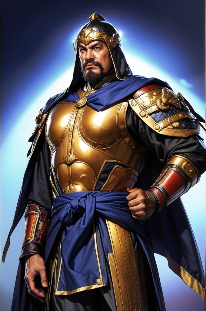 8K,middle aged man,ornate armor(The elaborately crafted coat of arms of a nobleman),ultra high resolution,surreal,realistic skin,Black hair short hair,big black eyes,clear eye description, muscular body,waist armor,delicate hands, Perfect hand shape, character art, action pose,masterpiece,Realistic RAW photos of the highest quality,bright colors,rich colors, backlight, movie lights, film grain,50mm lens