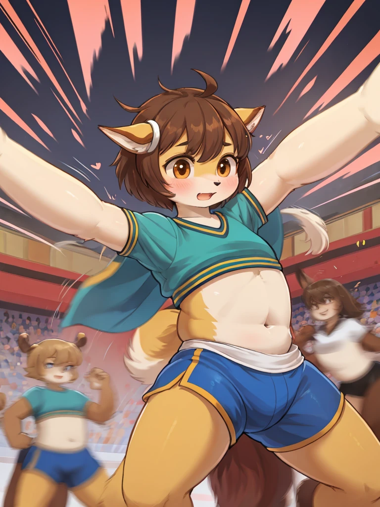 School Physical education class , healthy Eros , halation , ugly girl , round face , loose body , umamusume group dance , motion blur , dynamic play , Indian God