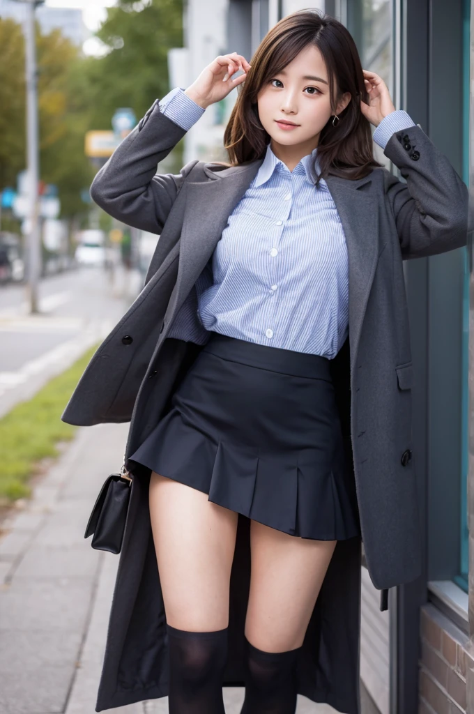 A woman lifts her skirt to show her underwear