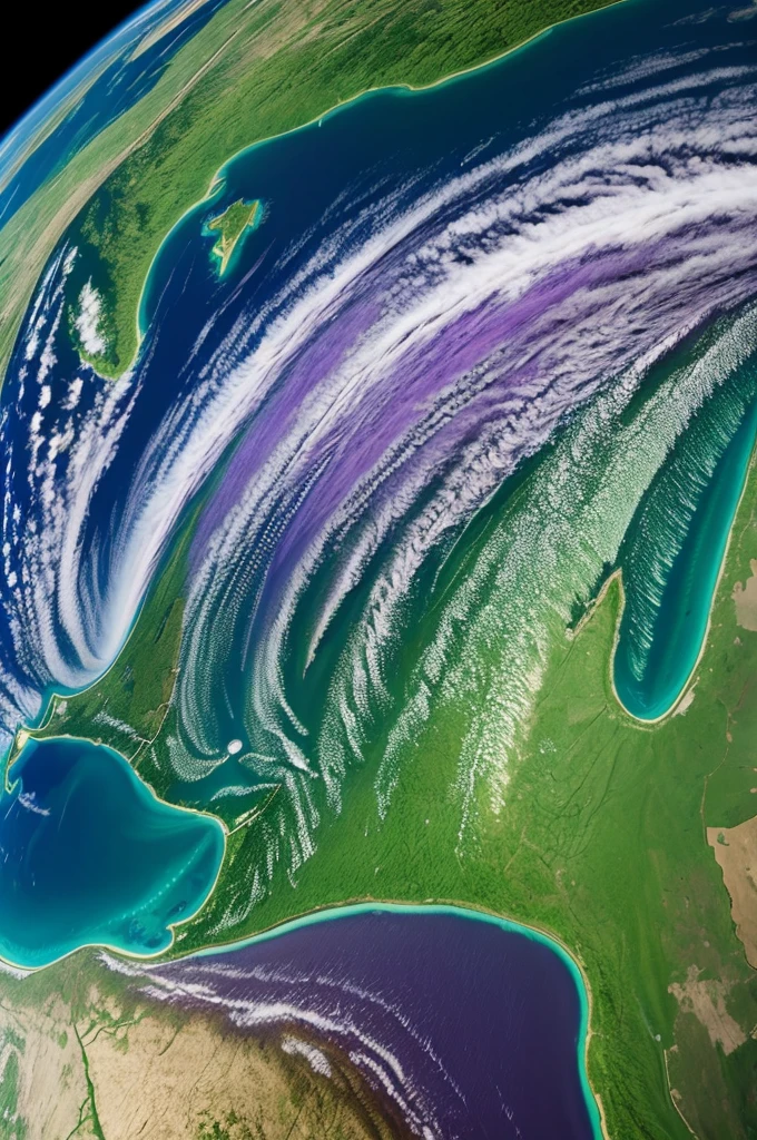 Create an image of the earth with shades of green and purple