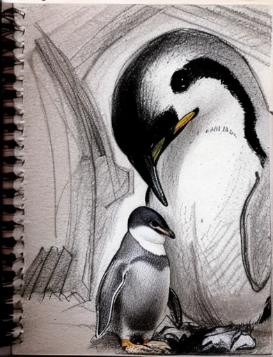 drawing of a penguin and a bird in a black and white photo, abstract charcoal sketch, charcoal sketch, rough charcoal sketch, old sketch, black and white charcoal sketch, a sketch, anthropomorphic penguin, pencil and charcoal, inspired by Alfred Kubin, art sketch, sketchbook drawing, inspired by Helene Schjerfbeck, sketchbook, charcoal on paper, charcoal