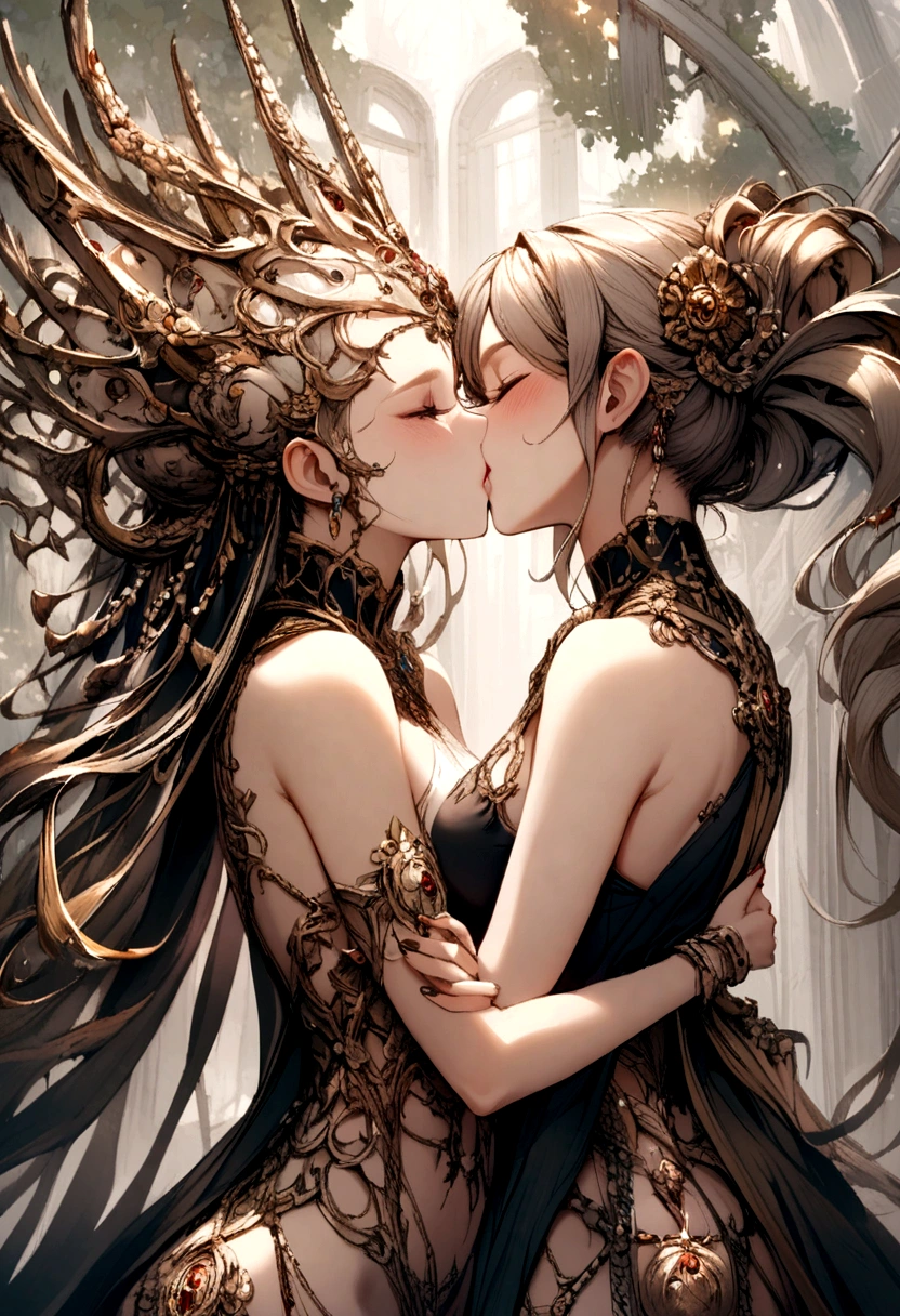 Two women kissing