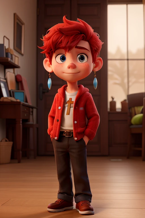Boy with red hair and wearing a cross-shaped earring