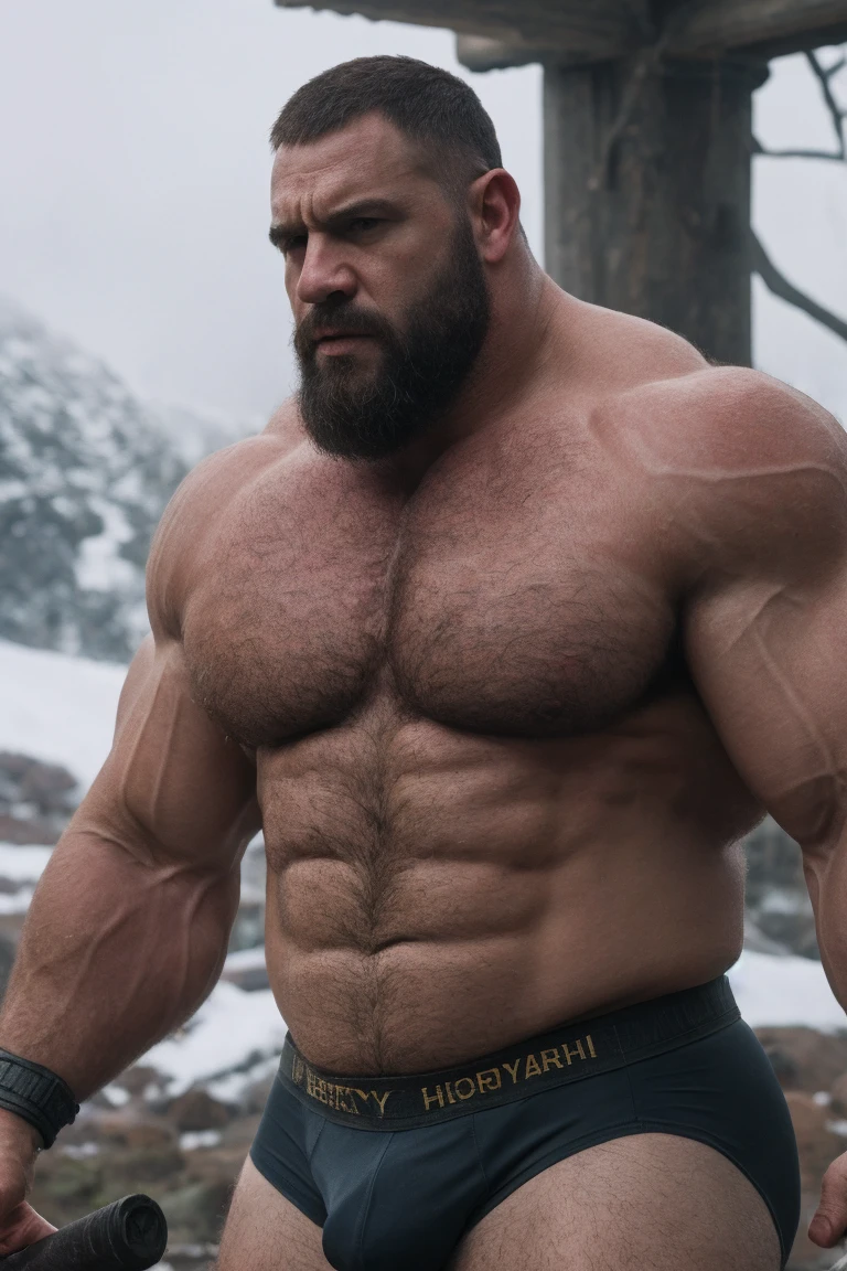 Hyperrealistic Very Realistic 8K Resolution Very Realistic Best Ultra High Definition resolution Very Realistic Photorealistic picture of a realistic bearded hairy Bald Kratos man in the snow, handsome stocky black, man with on, God of War Ragnarok Kratos, strong hairy chest and arms, with very realistic tattoos, very realistic hairy strong chest and arms, very realistic hairy chest, very realistic pecs, very realistic strong legs, in tiny realistic underwear with bulges, very realistic lips, very realistic lip details, very realistic belly, very realistic eyes, very realistic eyes details, very realistic thick chubby neck, very realistic neck lines, very realistic neck details, very realistic face, very realistic face details, 47 year old man, small transparent underwear, bald, very realistic kratos muscle bear beefy buff beefy bear buff beefy big belly thick big beefy big manly bulky muscular bodybuilder muscle bear, very realistic, very realistic photography, very detailed, full body portrait, 8k Resolution, very defined details, cinematic, 8k, epic Steven Spielberg movie still, sharp focus, by pascal blanche rutkowski repin artstation hyperrealism painting concept art of detailed character design matte painting, 8k resolution God of War Ragnarok