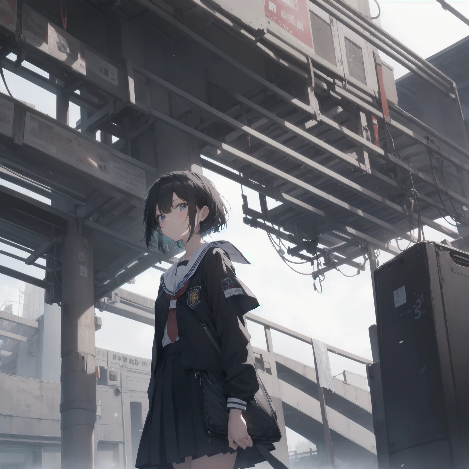 ultra-absurdres-Top quality by artist God, ultra-detailed, high resolution, anime moe artstyle, best anime 8k konachan wallpaper, pixiv contest winner, pool:2810, perfect anatomy,break, 1girl, (Please draw a girl walking sleepily to school alone. )break,(Solo,little female, 13-year-old:1.3),Full limbs, complete fingers,a junior high school student, (very short hair), short cut, flat chest, , small butt, small black eyes, beautiful detailed eyes, well-proportioned iris and pupils, expressive eyes, highres detailed hair, soft expression, salor school_uniform, sailor collar, serahuku, bow, pleated skirt,(Detailed Lighting), (Detailed background), in the School commute route. break,super detailed skin, Best cinematic lighting powered by famous artist, 8k,beauty illustration,photoshop_(medium),very aesthetic,break,((artist:saiguchi_otoufu )), artist:clamp ,artist:carnelian ,artist:kantoku ,