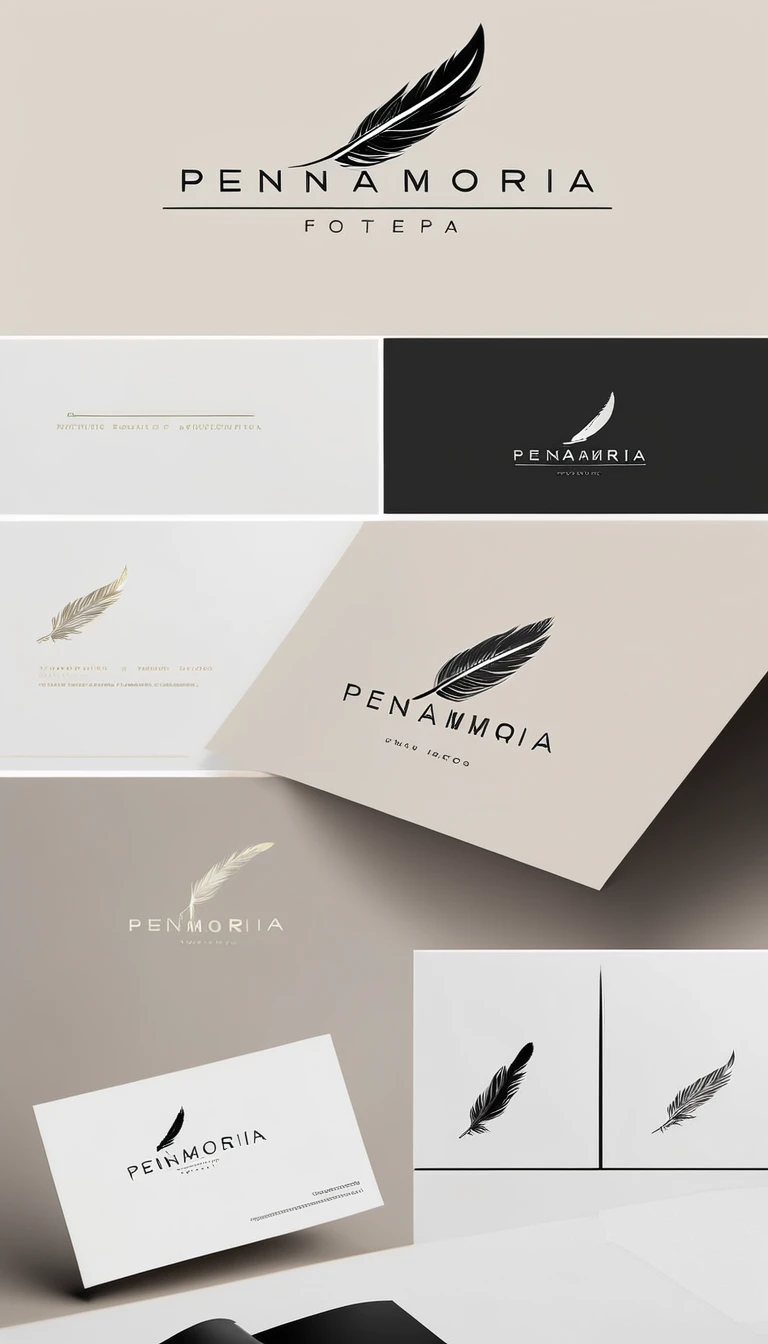 A minimal, modern, simple, cinematic logo design for the brand “Penamemoria". Create a modern, minimalistic, high-quality, logo of a bird feather