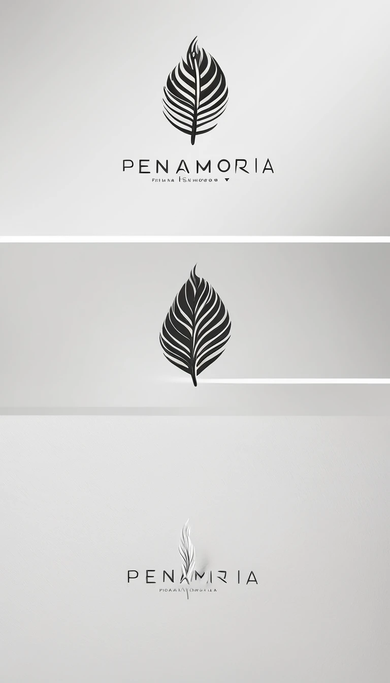 A minimal, modern, simple, cinematic logo design for the brand “Penamemoria". Create a modern, minimalistic, high-quality, logo of a bird feather