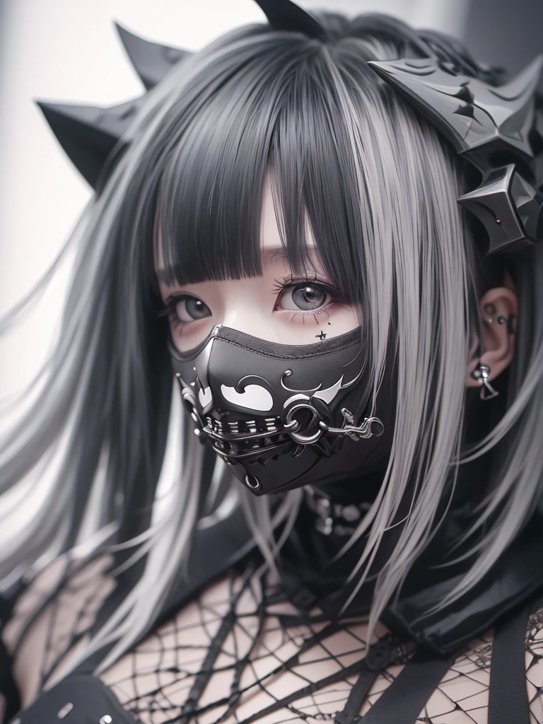 Highest quality、8K、masterpiece:1.3、Gothic Punk、The inside color is red、Black-haired、hair ornaments、Beautiful girl、creative、Dark Fantasy Style、Neogoth、Goth Fashion:1.2、High resolution、masterpiece、Highest quality、頭w:1.3、((Hasselblad Photos))、Fine skin、Sharp focus、(Cinematic lighting)、Realistic textured hair、((Black Mask)),Esbian all over、((View from below))