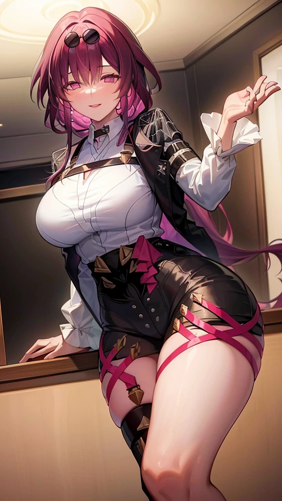 ((masterpiece)),((Highest quality)),High resolution,Extremely detailed CG,Perfect lighting,8k wallpaper, One Girl,Purple Hair,Very long hair、Very large breasts、Very big ass、Very thick legs、Smiling、