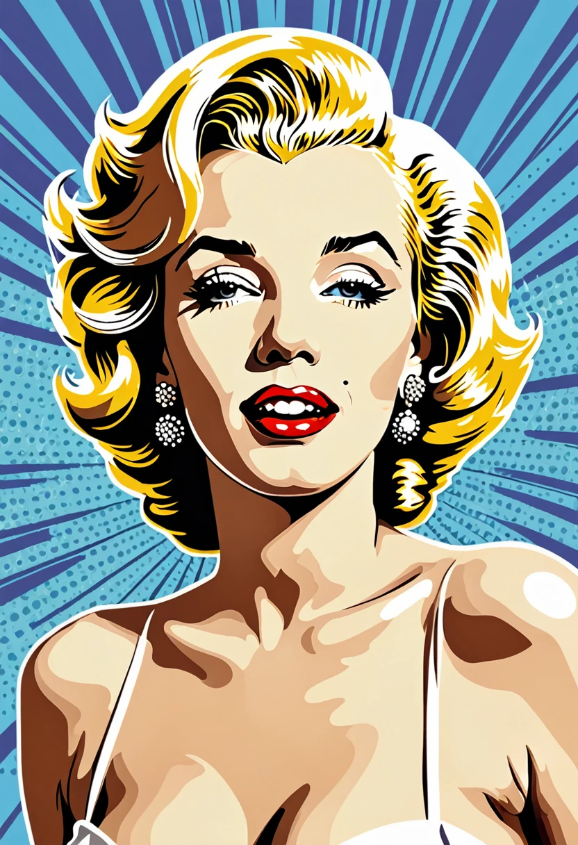 naked Marilyn Monroe looks at the camera, vector art inspired by Lichtenstein, pixabay, pop art, pop art cartoon style, cartoon image, pop art style, retro comic art style, she has a distant expression, pop - art style, cartoon illustration, cartoon style illustration