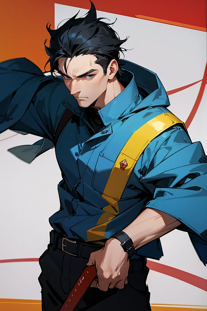 Firefighter, cool guy who protects everyone, black hair, old man