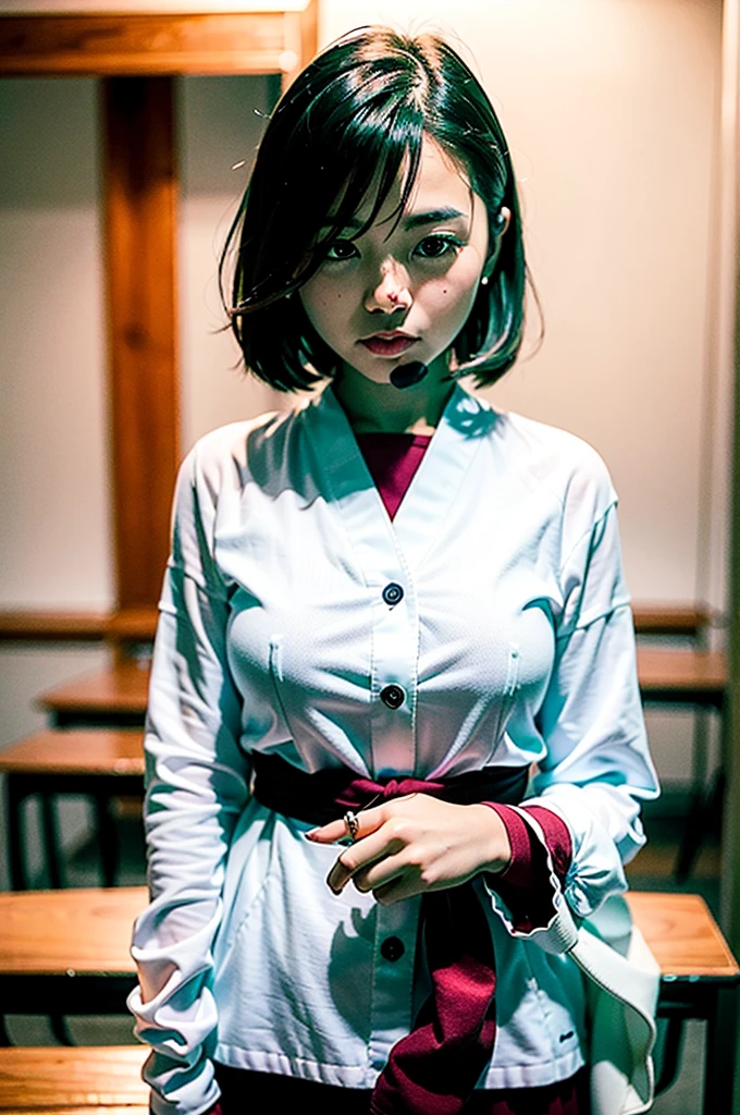 Highest quality, Face Focus, Soft Light, Ultra-high resolution, (Realistic:1.4), RAW Photos, 1 Japanese girl, alone, cute, (A shy smile:0.5), (Brown eyes, Light in your eyes), Beautiful face in every detail, (Small box),(人間の肌の質感の高解像度のdetailed), (Short Bob Hair), break, In the classroom,Navy uniform, skirtを手でめくってパンツを見せるベスト, skirt ((Highest quality)), 4K((masterpiece)), (detailed), One girl, sexy naked、Bow-legged、Estrus and red face No clothes Japanese high school girl style Big Boobs skirtを手でめくってパンツを見せるおもらし