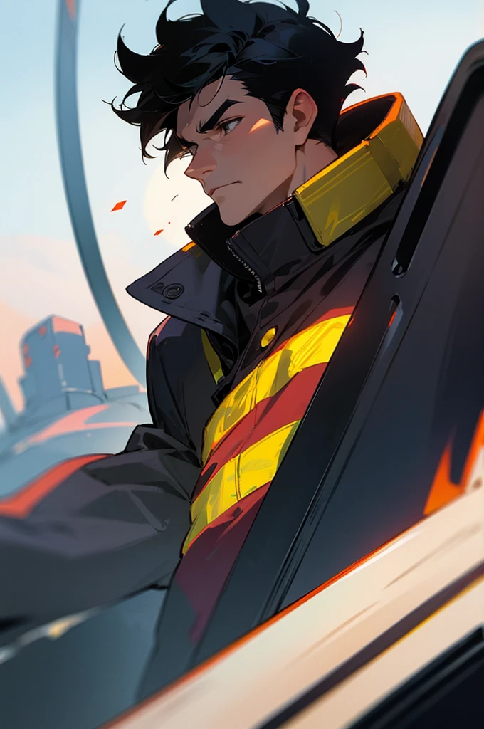 Firefighter, cool guy, black hair, old man