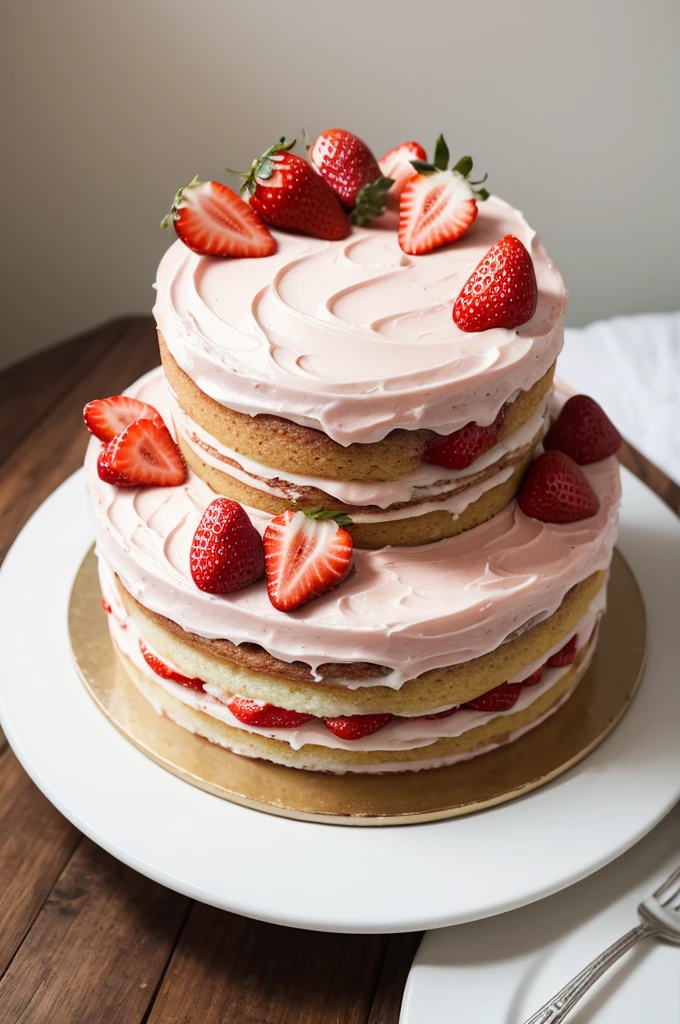 An image of a bleached cake with strawberry 
