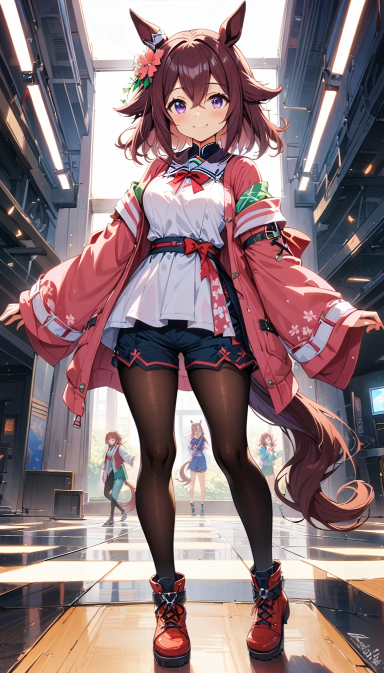 2girl, ange katrina \(2nd costume\), nijisanji,1girl, tokai teio \(umamusume\), umamusume, perfect eyes,city street,masterpiece,very aesthetic,newest,sensitive