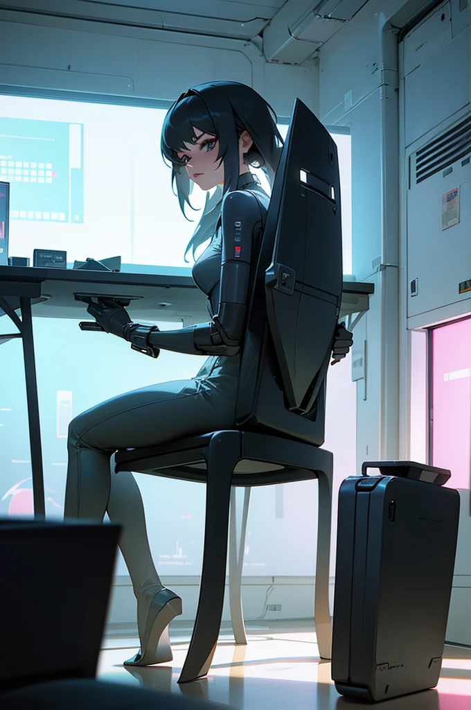 In front of the window there is a computer desk with a monitor and a chair., Futuristic room background, retro Futuristic apartment, Futuristic room, Futuristic interior, Desktop Graphics, Futuristic. Game CG, Futuristic decor, 3D iOS Room Photos, cgsociety 9, Gorgeous 3D rendering, Stunning 3D rendering, Stunning 3D rendering, Cyberpunk Apartment Uncle
