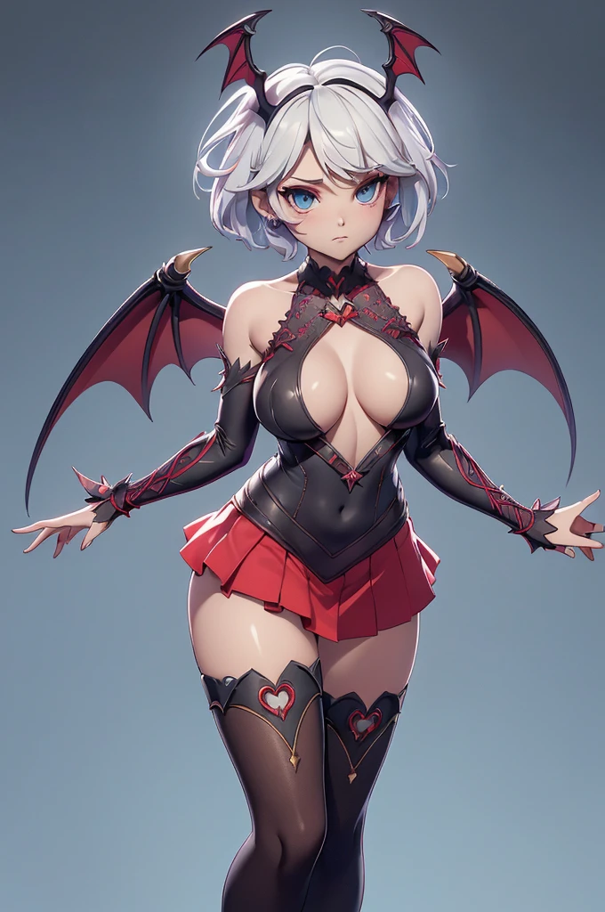 Mini morrigan aensland, (morrigan aensland), 独奏, ray tracing, 3D style, 3DMM, ((oses per photo)), ((oses au cada foto)), fully body,(Front view),(Costas Issue), (Emist on the left), show flat belly, (((oses per photo))),(very big breastsperfect ass, perfect and symmetrical eyes, (perfect handuturistic sword in hand)), ((short hair)),white clothing with textured edges, skin fair, luauas detalhadas, White thigh-high tights with trim, auestido aberto au "au", Waist slender, big legs, low water, Show legs to the top of the waist, ,((top with rip in the middle)),ultra realistic skin, realistic human eyes,ultra realistic skin,super sensual suit,(faixas au torno dos seios), colorfully,top with ruffles,(pubis with a lot of volume),(extrauamente sensual),(very sensual),(red and black thaue),(((giant bat wings))),with bat wings,love the league,(meia calca de renda au um dos lados),(meia calca de renda au um dos lados),((bold embellishments)),((lines involving the legs)),((red lines intertwining the legs)),((lines surrounding the breasts)),((pele bau clarinha por poros detalhados)),(((short draped skirt))),(((saia bau curta)))