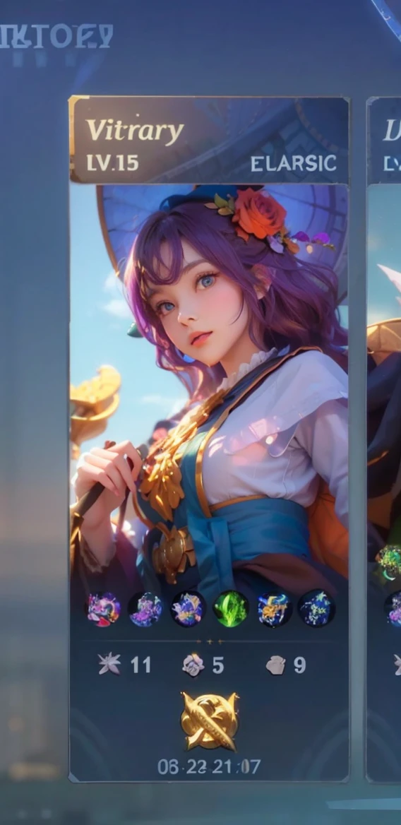 a beautiful girl, perfect face, arms at sides, masterpiece, ultra high res, high quality, 4k, upper body:1.5,  lisa (genshin impact), urple witch hat, green eyes, brown hair, (PureErosFace_V1:0.008), (european:1.6), bangs, dress, rose, jewelry, witch, capelet, purple headwear, black gloves, purple flower, hair between eyes, purple rose, parted lips, purple capelet, hat flower, multicolored dress, hair ornament,  windmill, from side,
