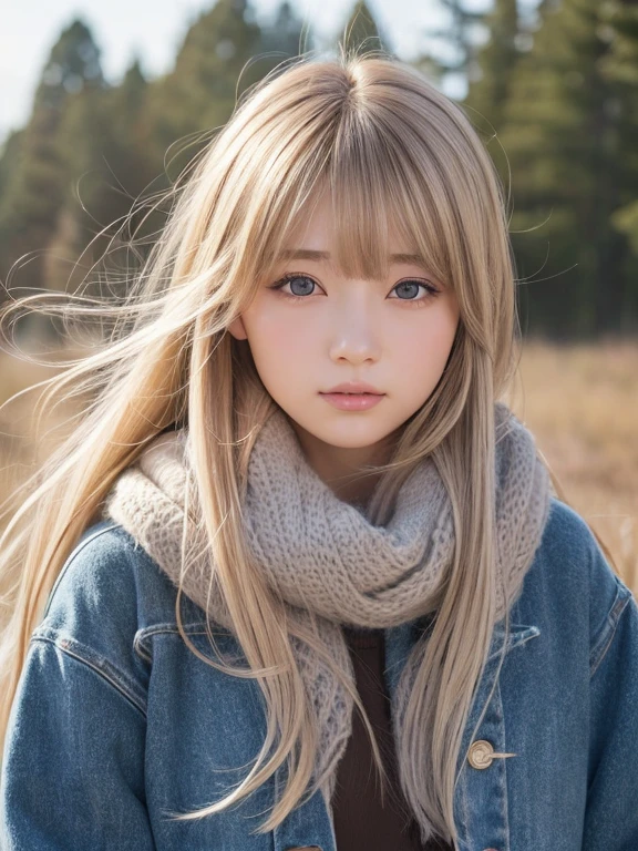 ((Hair blowing in the wind、No makeup:1.2))、(Realistic、Photorealistic、Very detailed、Best detailed skins、Highest quality、masterpiece、Ultra-high resolution)、Cute Russian Women、24years、high school girl、Young girl、1 Girl、Has bangs、Ash Blonde:1.7、double eyelid、Drooling eyes、Japanese style face、purity、Realistic skin type、Thick muffler、Gray muffler、Fluffy hair、((There&#39;Hair in scarf:1.3))、Red cheeks、The wind is blowing、that&#39;that&#39;it&#39;s snowing、night、illumination、Lighting from behind、Hair blowing in the wind、((Antarctica、Meteors、The world of Aurora))