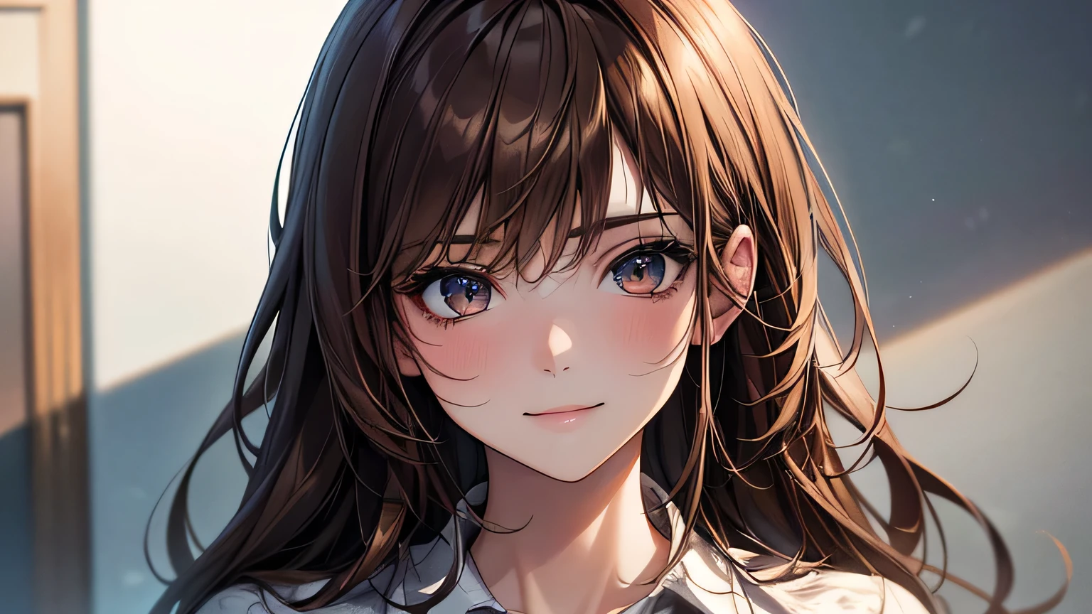 (8K、Raw photo、Highest quality、masterpiece:1.2)、(Real Stick、Photorealistic:1.37)、Super detailed、Ultra-high resolution、1 girl、Seeing the viewer、Beautifully detailed face、smile、narrow、(Slim waist) :1.3)、shirt、Beautifully detailed skin、Skin Texture、Floating Hair、Professional Lighting、In the room、Human whole body、Brown Hair、cardigan