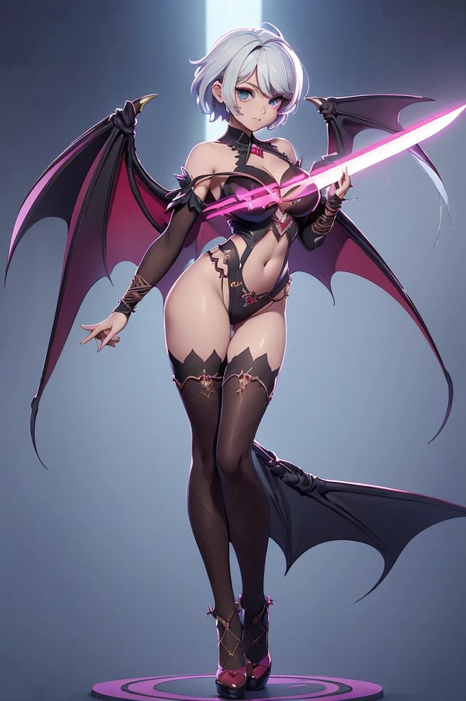 Mini morrigan aensland, (morrigan aensland), 独奏, ray tracing, 3D style, 3DMM, ((oses per photo)), ((oses au cada foto)), fully body,(Front view),(Costas Issue), (Emist on the left), show flat belly, (((oses per photo))),(very big breastsperfect ass, perfect and symmetrical eyes, (perfect handuturistic sword in hand)), ((short hair)),white clothing with textured edges, skin fair, luauas detalhadas, White thigh-high tights with trim, auestido aberto au "au", Waist slender, big legs, low water, Show legs to the top of the waist, ,((top with rip in the middle)),ultra realistic skin, realistic human eyes,ultra realistic skin,super sensual suit,(faixas au torno dos seios), colorfully,top with ruffles,(pubis with a lot of volume),(extrauamente sensual),(very sensual),(red and black thaue),(((giant bat wings))),with bat wings,love the league,(meia calca de renda au um dos lados),(meia calca de renda au um dos lados),((bold embellishments)),((lines involving the legs)),((red lines intertwining the legs)),((lines surrounding the breasts)),((drawing on the groin)),((tatuagau sobre a virilha)),((large opening between the breasts))