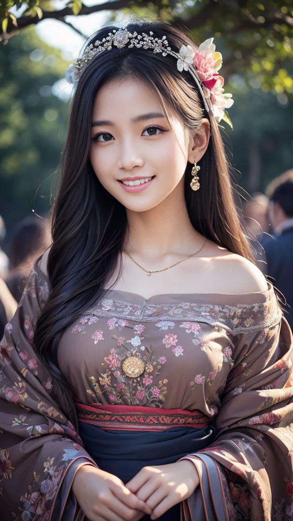 Realistic , photorealistic , masterpiece , best quality , super quality , ((ultra detailed)), extremely detailed , highers , Raw Photo , 16k portrait , curvy , big Smile , full body , Beautiful and pretty hair , ultrahappy , (portable shrine) , Half-coat , headband , enjoy , Top view , (festival) , Enjoy in groups