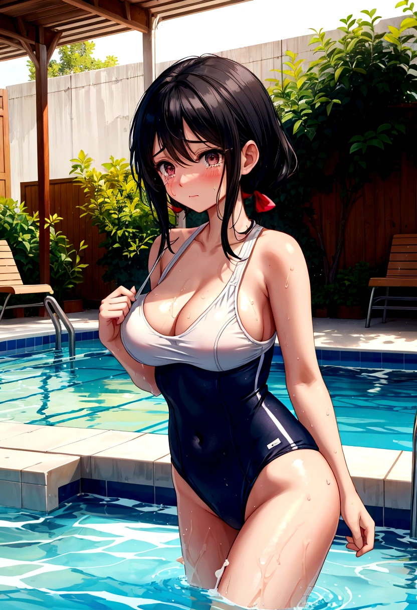 School Swimsuit　Pool　Black Hair　Shortcuts　Beautiful breasts　Holding back tears　locker room　Change of clothes