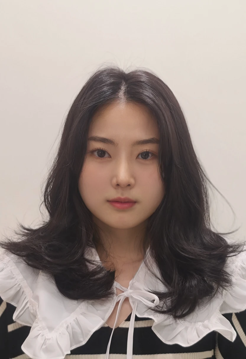 Best Quality, 8k, Masterpiece, (Portrait: 1.3), (photo realistic:1.4), (hyper realistic:1.4), Sharp Focus, looking at viewer, (smoother lighting:1.1), (increase cinematic lighting quality:0.9), realistic lighting, backlighting, light on face, ray trace, (brightening light:1.2), (Increase quality:1.4), sharp detail, (best quality real texture skin:1.4), finely detailed eyes, black_eyes, finely detailed face, 25 year old Korean woman